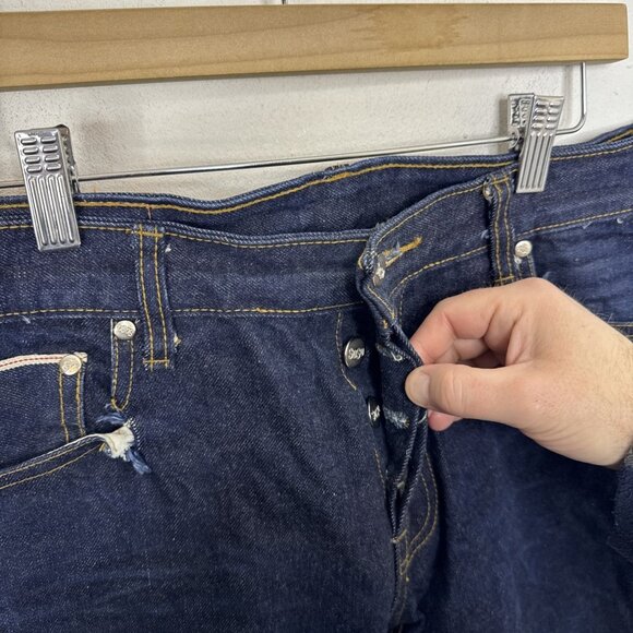 SoSo Selvage Mens 34X32 Dark Blue Denim Jeans Button Fly Skinny Leg Japan - Picture 8 of 13